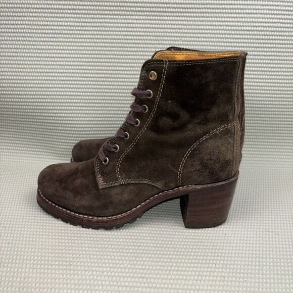 FRYE Sabrina Suede Lace-Up Booties Women’s Size 6.5M Combat Vibram Soles - Picture 4 of 10